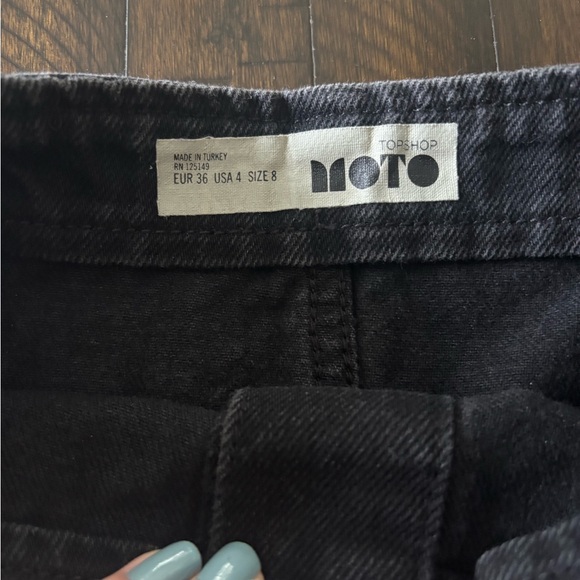 Topshop Moto Black Denim Embroidered Floral Flowers Button Down Mini Skirt - Picture 4 of 4